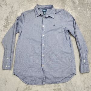 Ralph Lauren button Shirt Men XL 18-20 Blue Check Long Sleeve Preppy Blue Pony
